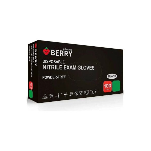 Melni BERRY nitrila cimdi, bez pūdera, N100, 100 gb
