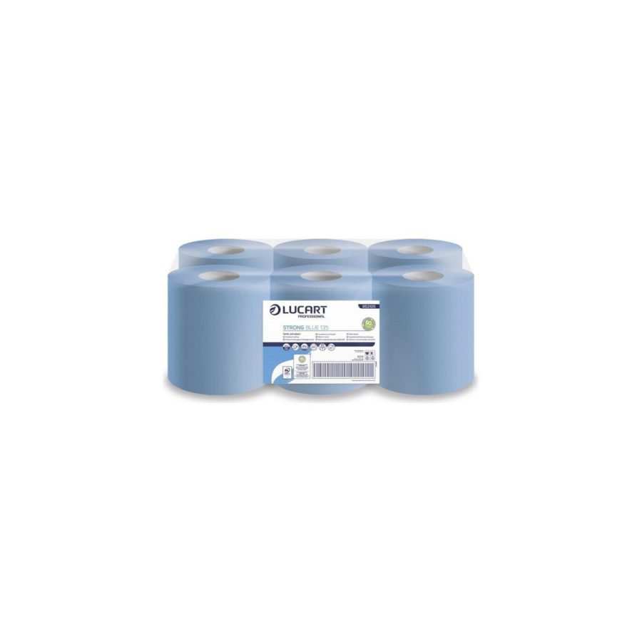 STRONG BLUE 135 — divkārtu industriālie papīra dvieļi rullī (6 ruļļi)